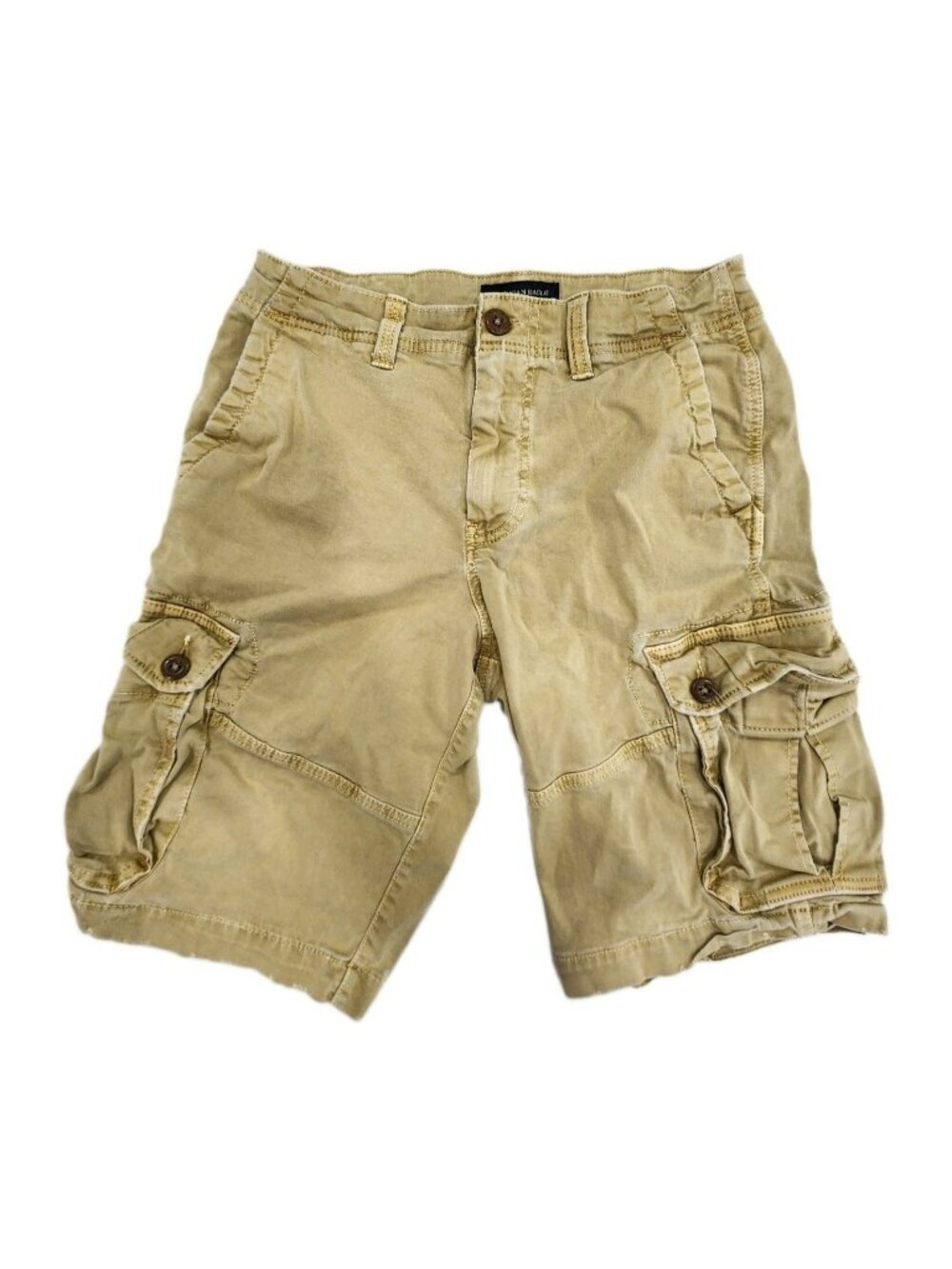 American Eagle Extreme Flex Cargo Shorts Mens 28 Khaki Tan Longer Length Cotton
